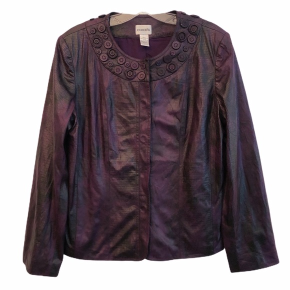 Chico’s Plum Purple Snakeskin Jacket 8 - Picture 1 of 8